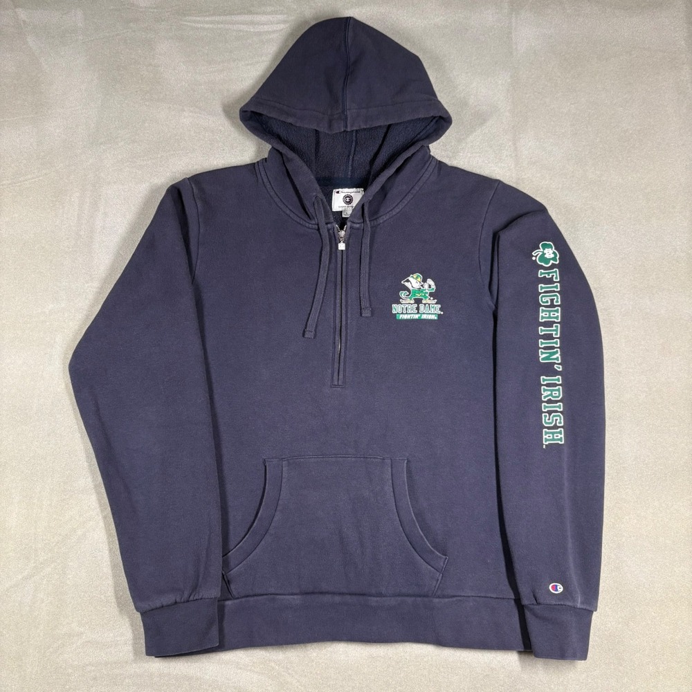 Champion Notre Dame Fighting Irish Quarter Zip Hoodie Navy Blue Large